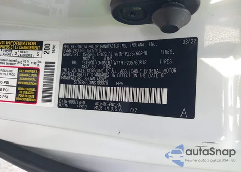 2022 Toyota Sienna Limited/Platinum z USA, uszkodzony, nr VIN 5TDZRKEC8NS109970